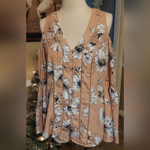 SZ L BLU PEPPER COLD SHOULDER PINK FLORAL TOP